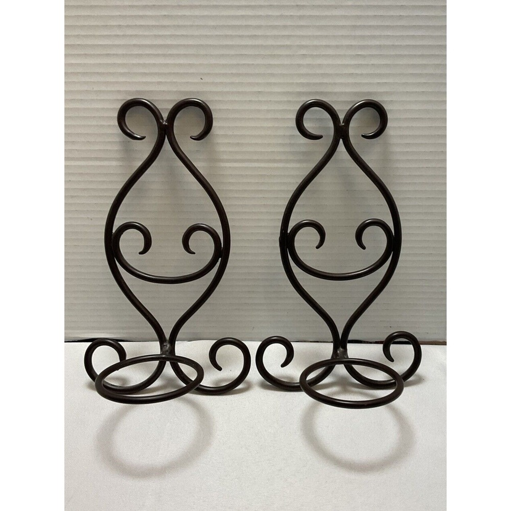 2Brown Wrought Iron Scroll Home Decor Wall Sconce Planter Pint Jar Candle Holder
